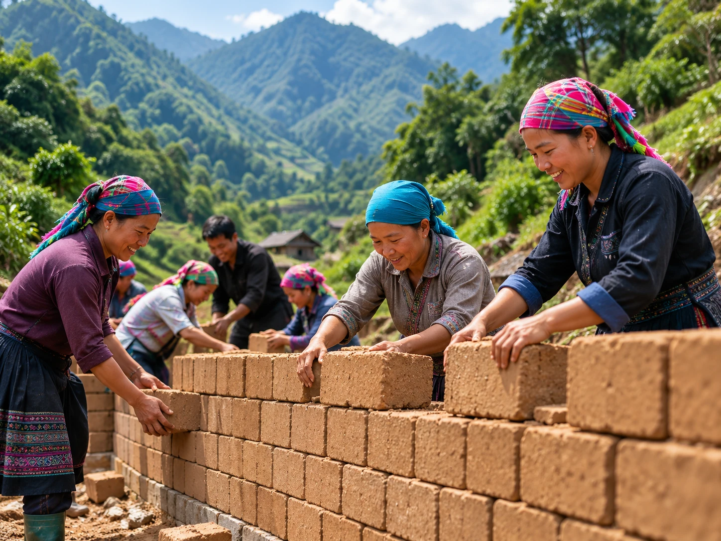Người dân xây dựng nhà bằng gạch ICCSEB